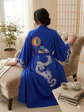 Java Wraps Vintage Dragon Kimono Robe OSFA